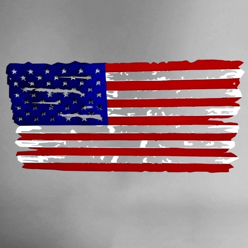 American Tattered Flag Steel Hand Made USA Die Cut Powder Coat Home Decor 12x24